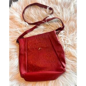 Velez Women's Leather Floral Print Includes Crossbody Shoulder Bag‎ Maroon
